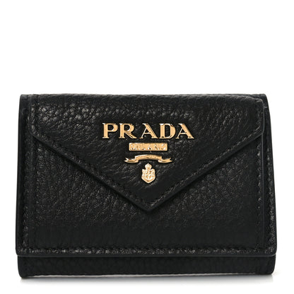 Prada Vitello Grain Small Tri-Fold Wallet Black 1 of 7