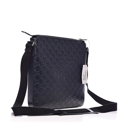 Gucci Guccissima Signature Medium Flat Messenger Bag Blue 3 of 10
