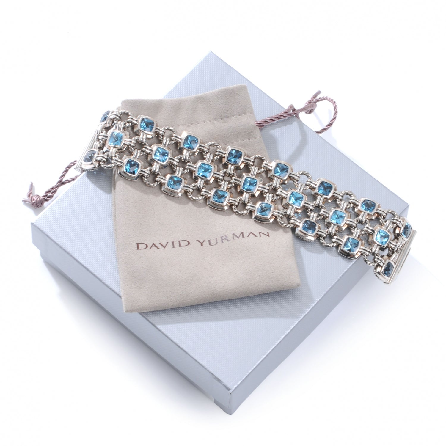 David Yurman Sterling Silver Blue Topaz Renaissance 3 Row Bracelet 6 of 6