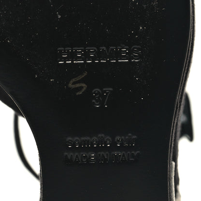 Hermes Suede Goatskin Tournis Wedge Sandals 37 Black 7 of 8