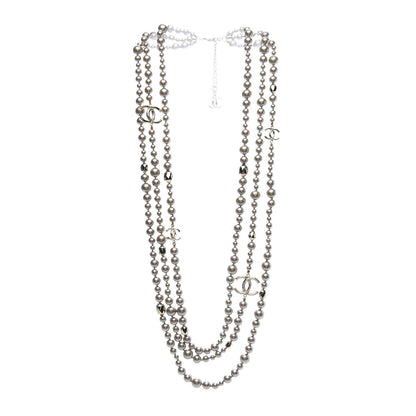 Chanel Pearl Crystal CC Triple Strand Necklace Light Gold 3 of 5