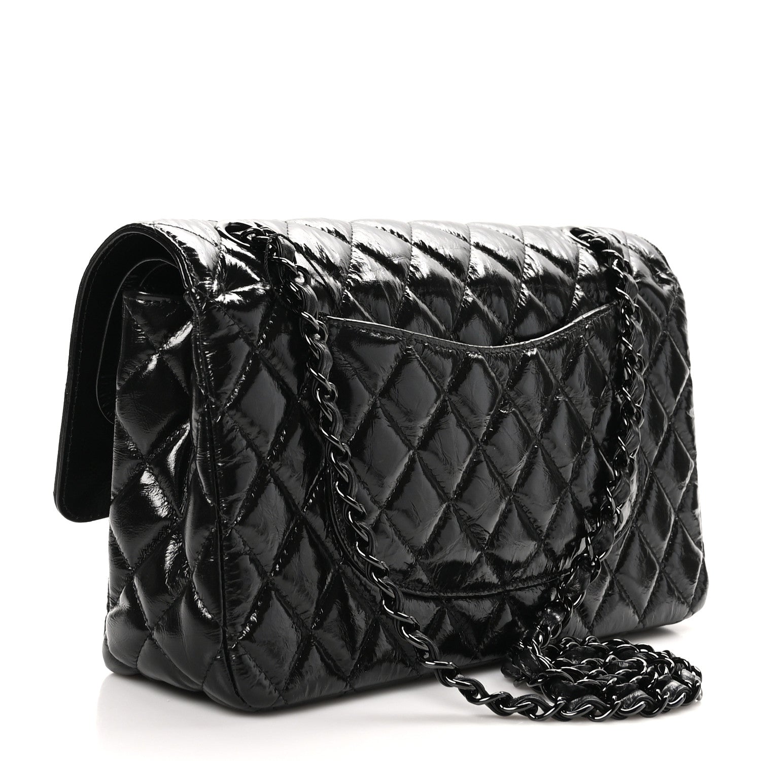 Chanel Shiny Crumpled Calfskin Quilted Medium Double Flap So Black 3 of 11