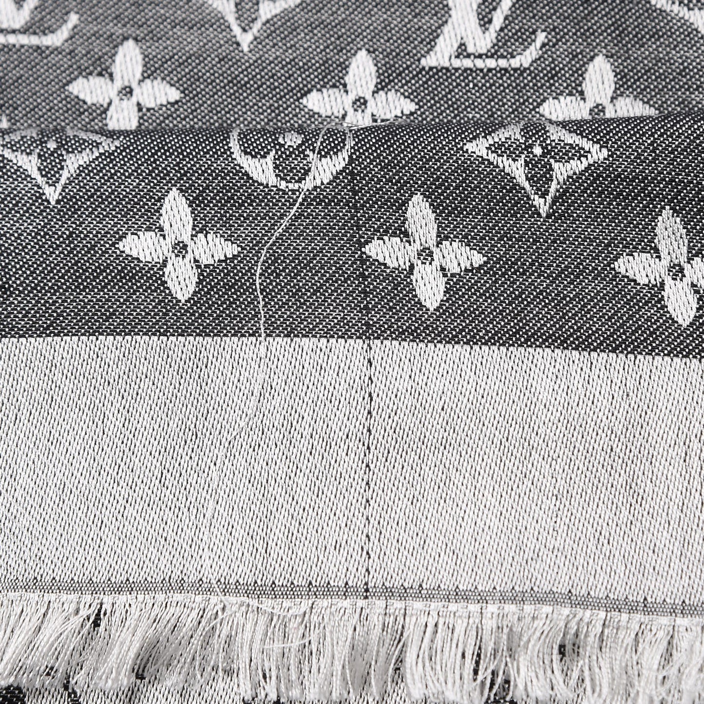 Wool Silk Monogram Denim Shawl Black