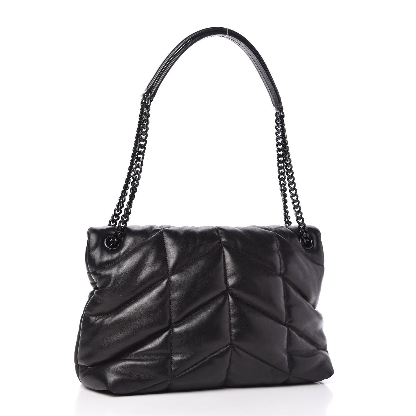 Lambskin Quilted Medium Loulou Puffer Monogram Chain Satchel Black