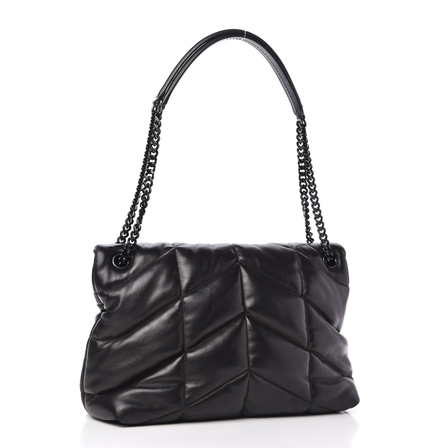 Saint Laurent Lambskin Quilted Medium Loulou Puffer Monogram Chain Satchel Black 3 of 10