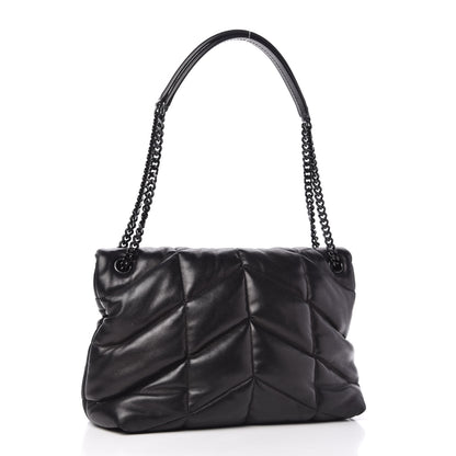 Saint Laurent Lambskin Quilted Medium Loulou Puffer Monogram Chain Satchel Black 3 of 10