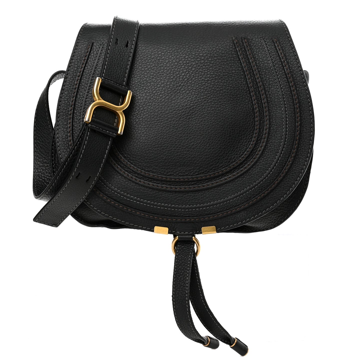 Calfskin Medium Marcie Round Crossbody Bag Black