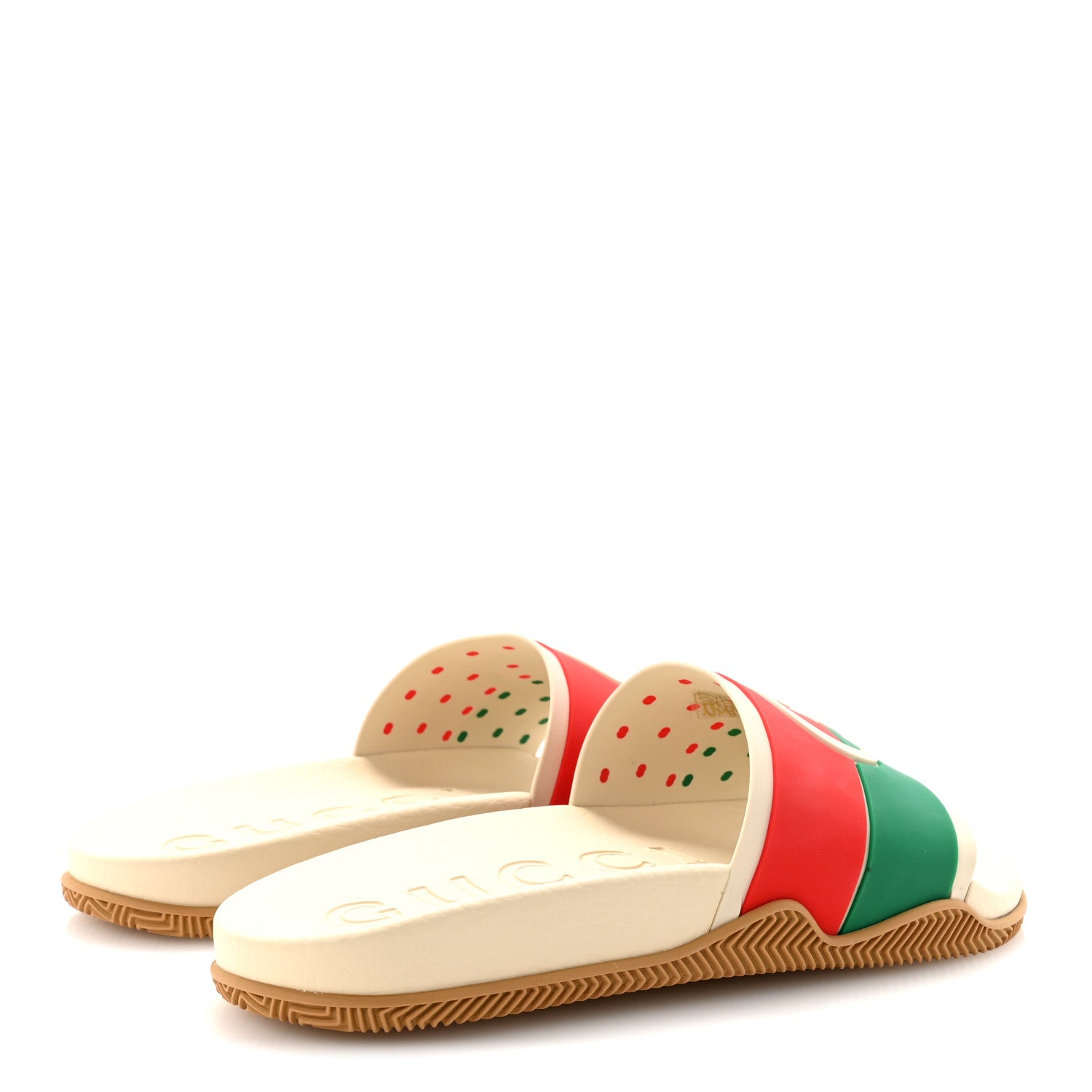 Gucci Rubber Web Womens Interlocking G Slide Sandals 40 Mystic White Green Red 5 of 9