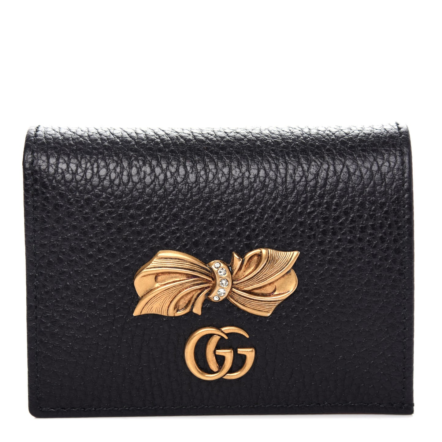 Calfskin GG Marmont Bow Card Case Black