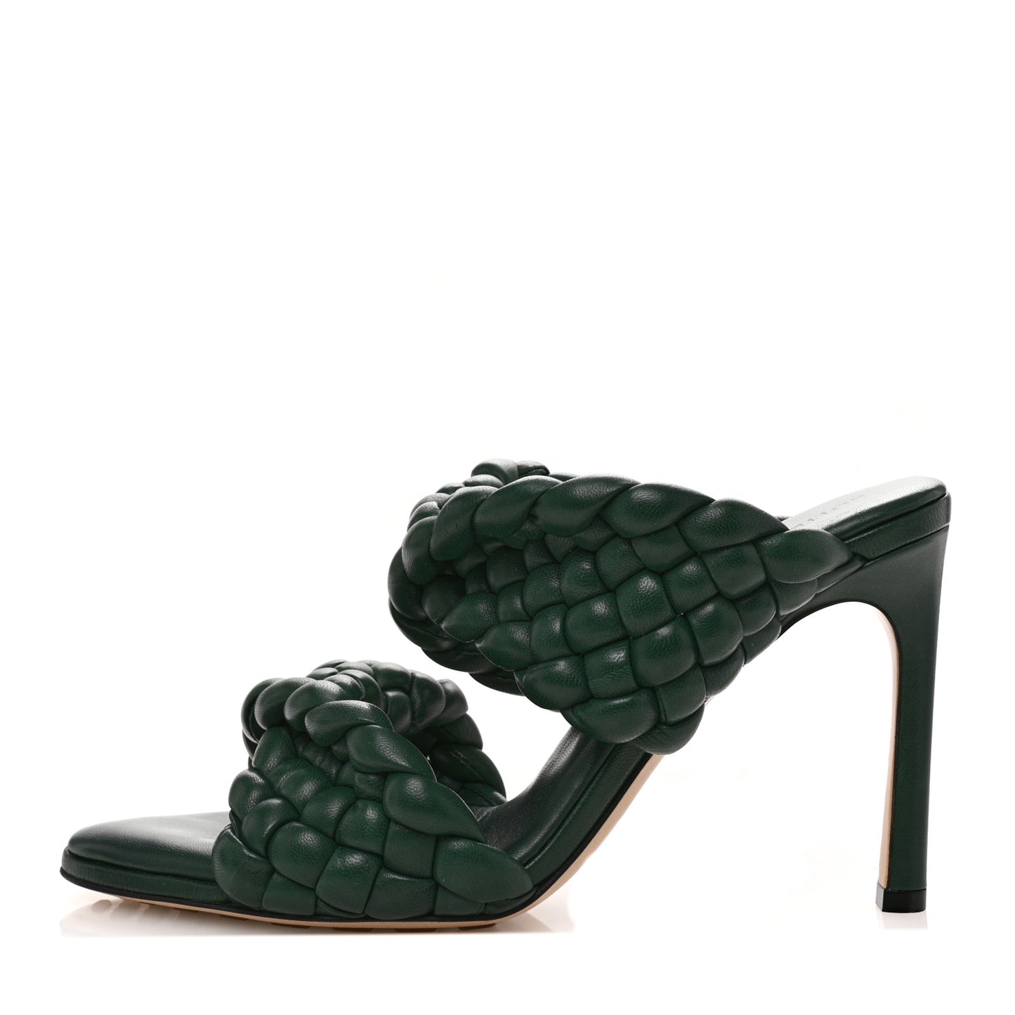 Nappa Twisted Padded Intrecciato Curve Slide Sandals 38 Vert Fonce