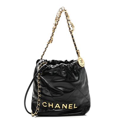 Chanel Shiny Calfskin Quilted Pearl CC Chain Mini Chanel 22 Black 1 of 10