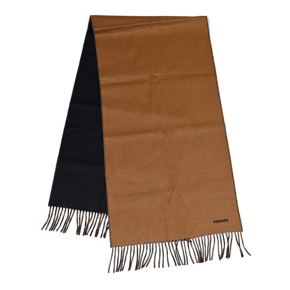 Hermes Cashmere Fringe Double Face Scarf Marine Bronze 2 of 5