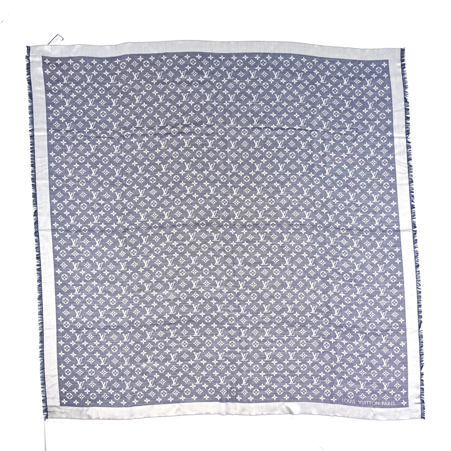 Silk Wool Monogram Denim Shawl Blue