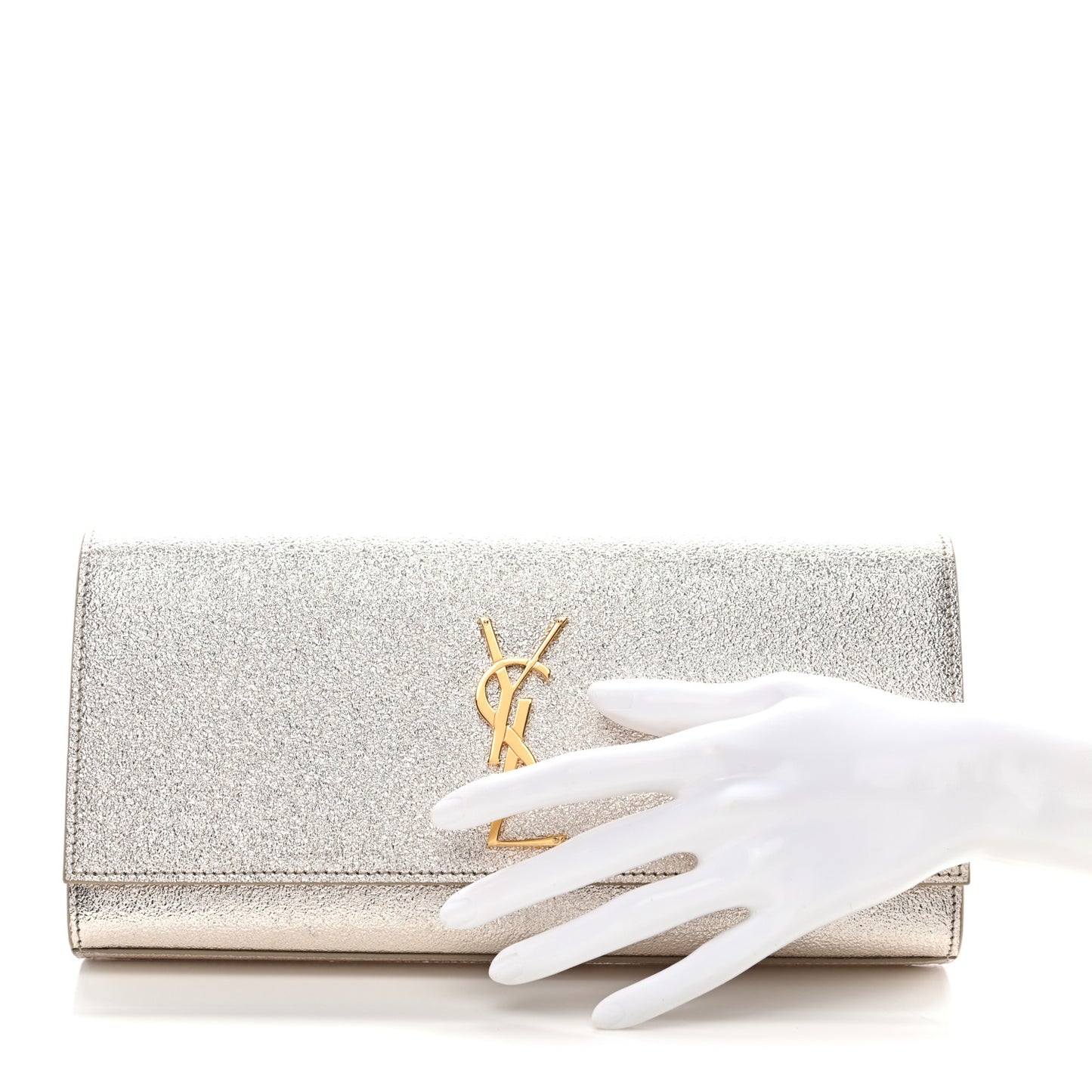 Textured Metallic Calfskin Classic Monogram Cassandre Clutch Pale Gold