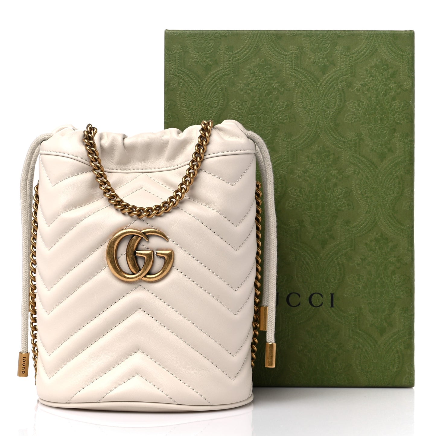 Calfskin Matelasse Mini GG Marmont 2.0 Bucket Bag White