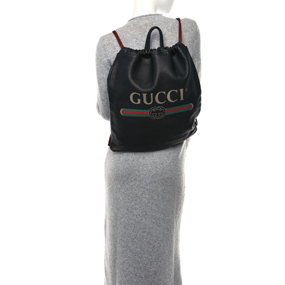 Gucci Calfskin Logo Drawstring Backpack Black 2 of 10
