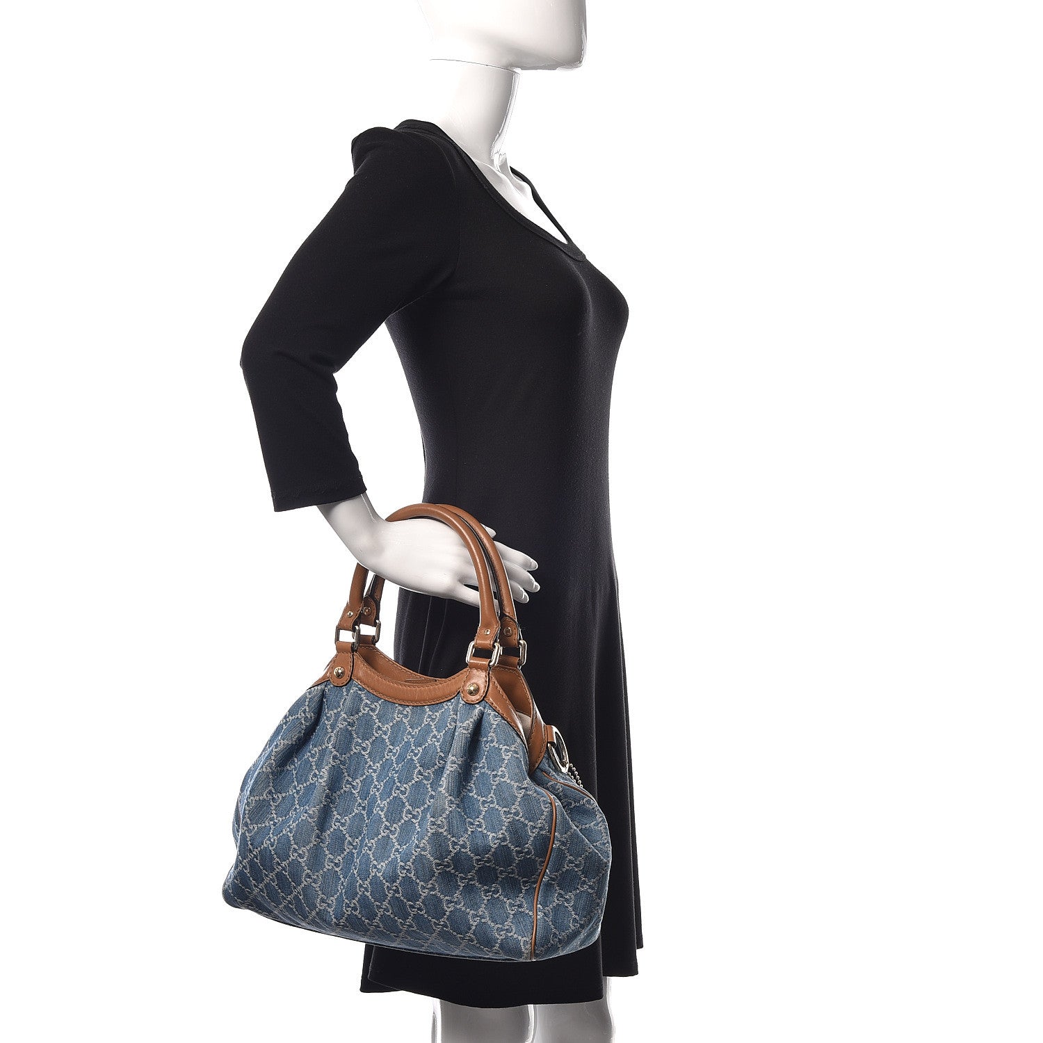 Gucci Denim Monogram Medium Sukey Tote Blue 2 of 19