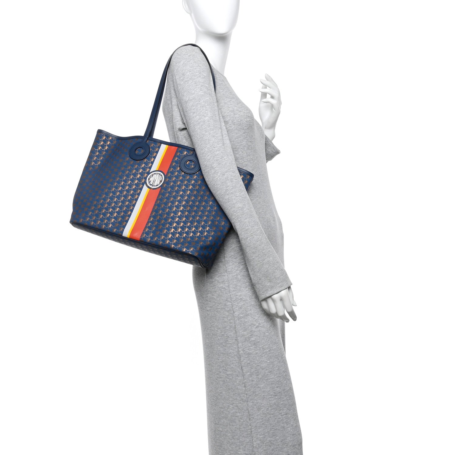 Moynat Grained Calfskin Canvas 1920 Oh! Tote Ruban MM  Indigo Bronze 2 of 10