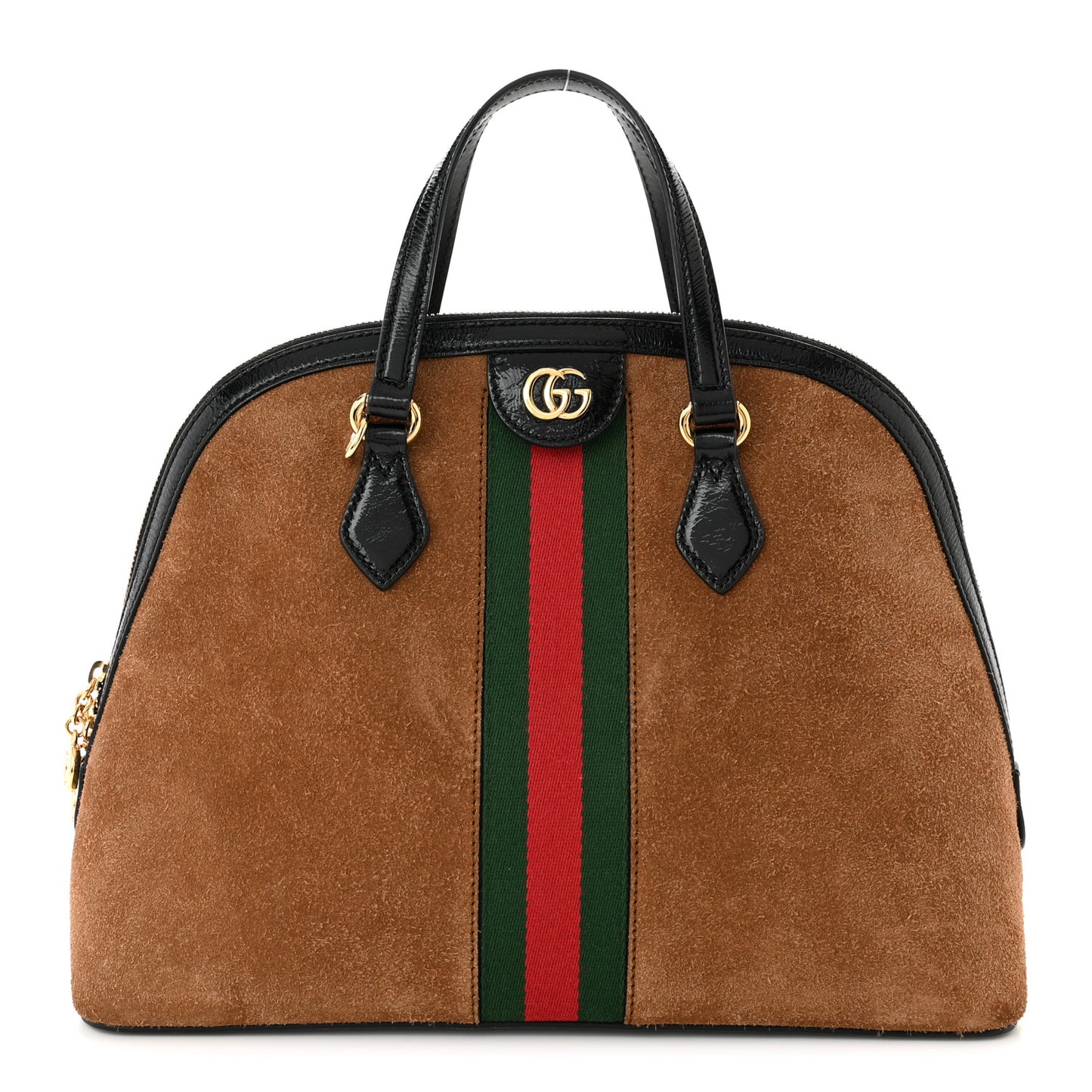 Suede Patent Web Medium Ophidia Top Handle Dome Bag Nocciola Black