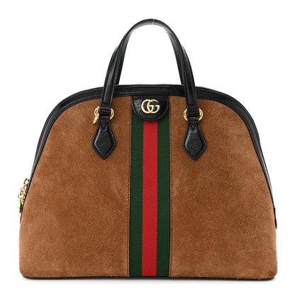Gucci Suede Patent Web Medium Ophidia Top Handle Dome Bag Nocciola Black 1 of 10