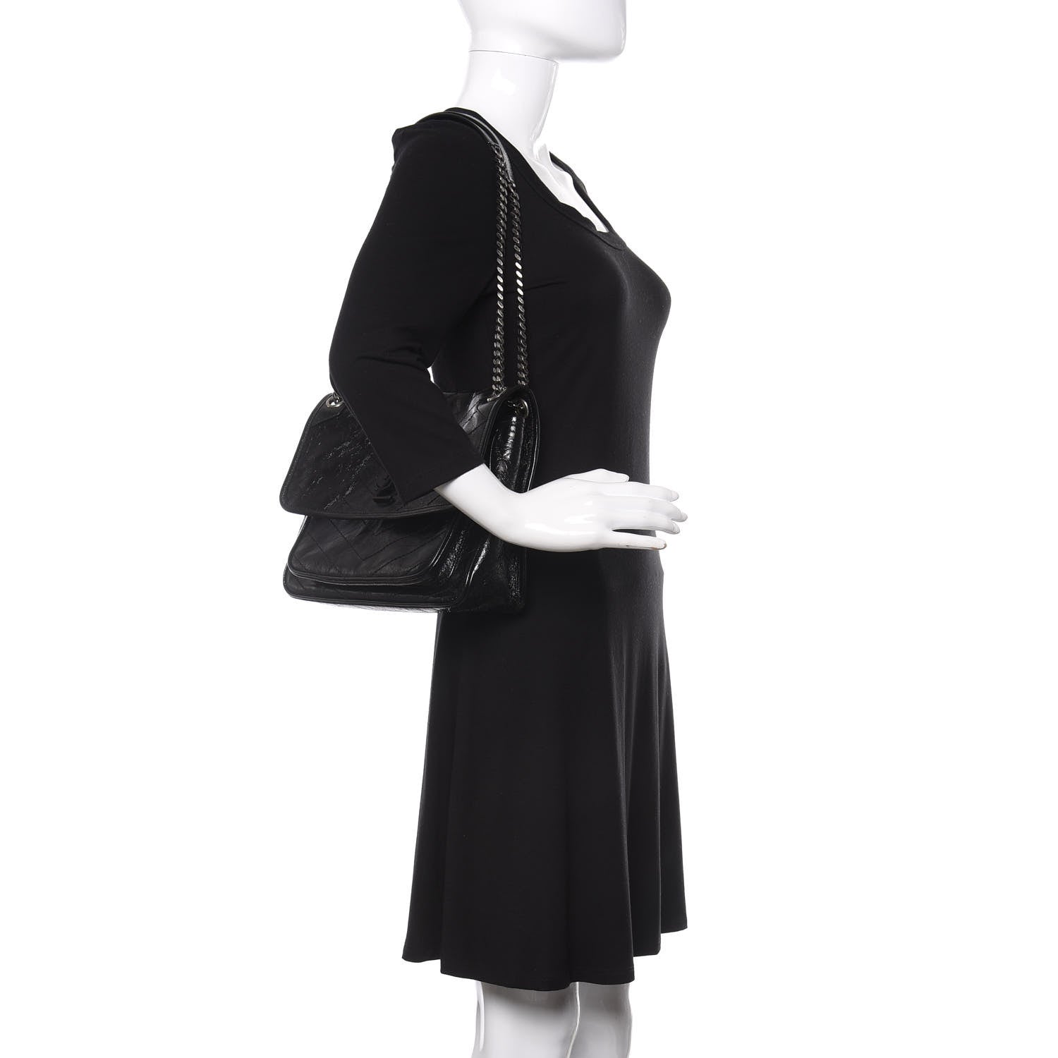 Saint Laurent Crinkled Calfskin Matelasse Monogram Medium Niki Chain Satchel Black 2 of 10