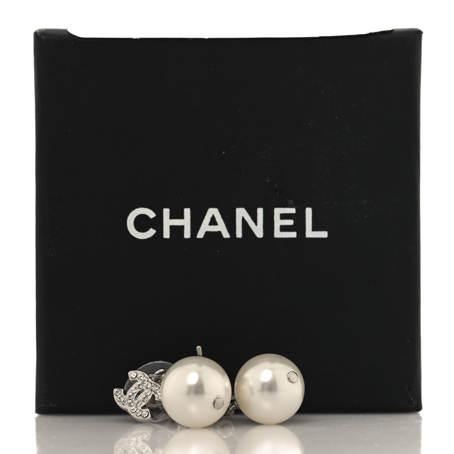 Chanel Crystal Pearl CC Drop Earrings Silver Pearly White 10 of 10