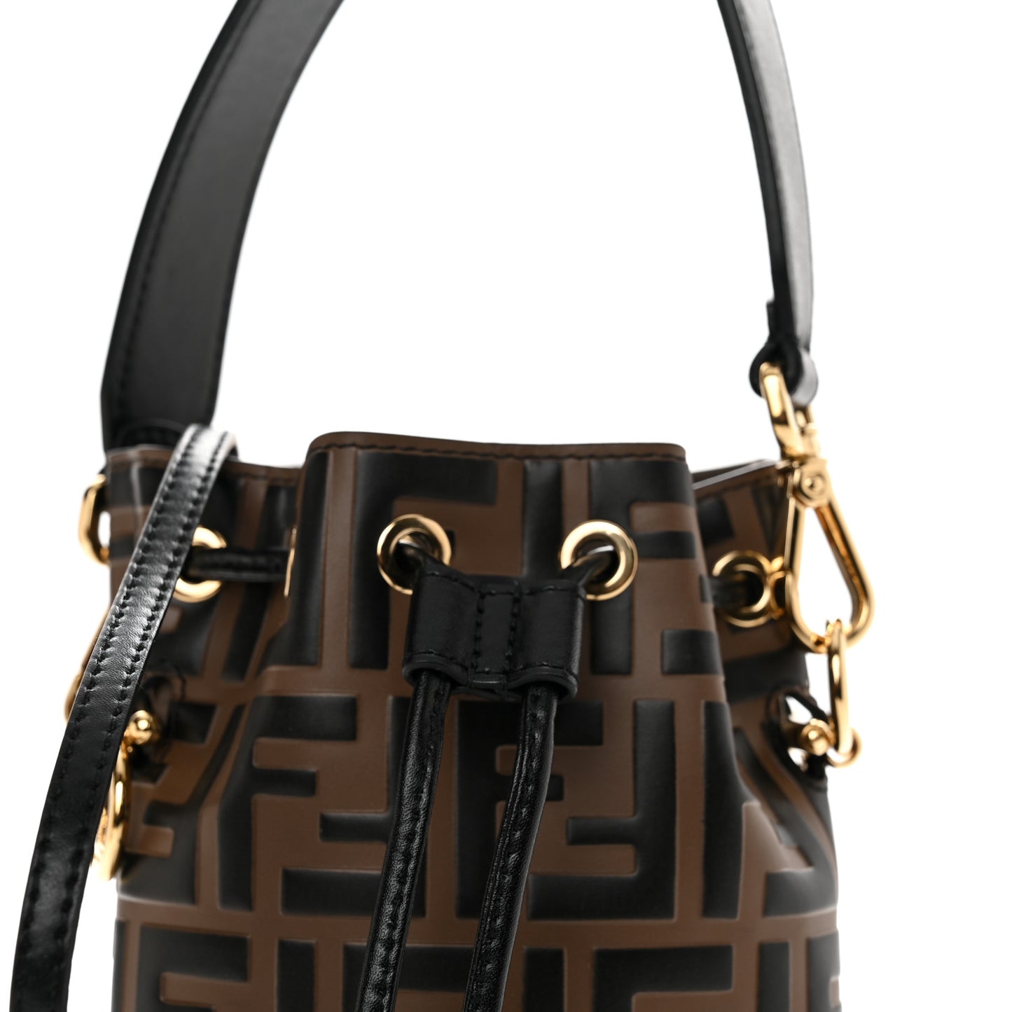Vitello Liberty F is Fendi Bi-Color FF 1974 Embossed Mini Mon Tresor Bucket Bag Maya Black