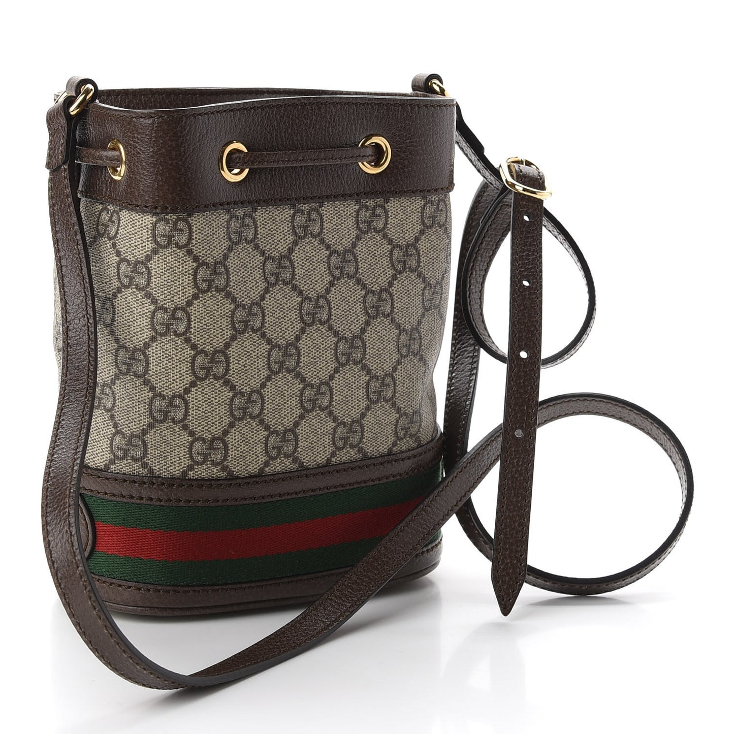 GG Supreme Monogram Web Mini Ophidia Bucket Bag Brown