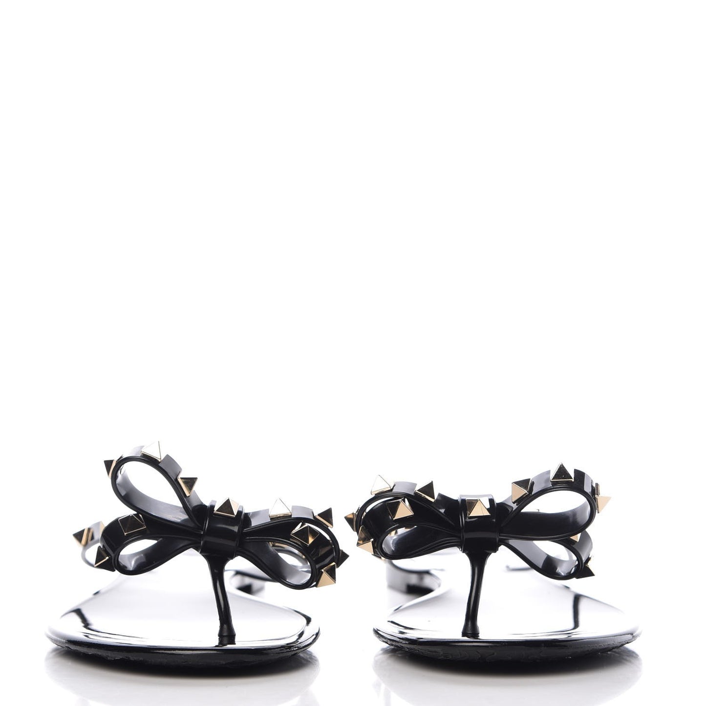 PVC Jelly Rockstud Bow Thong Sandals 40 Black