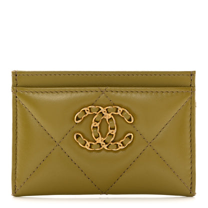 Chanel Shiny Lambskin Quilted Chanel 19 Card Holder Green 1 of 10
