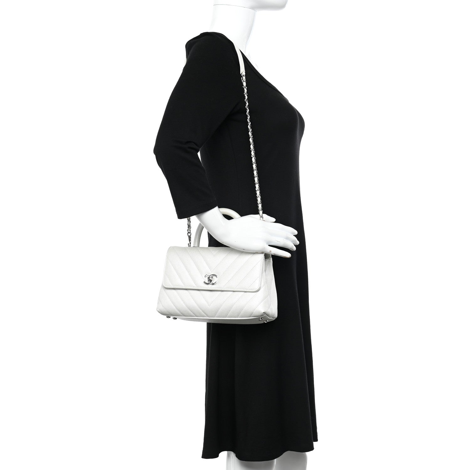 Chanel Iridescent Caviar Chevron Quilted Mini Coco Handle Flap White 2 of 12