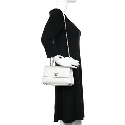 Chanel Iridescent Caviar Chevron Quilted Mini Coco Handle Flap White 2 of 12