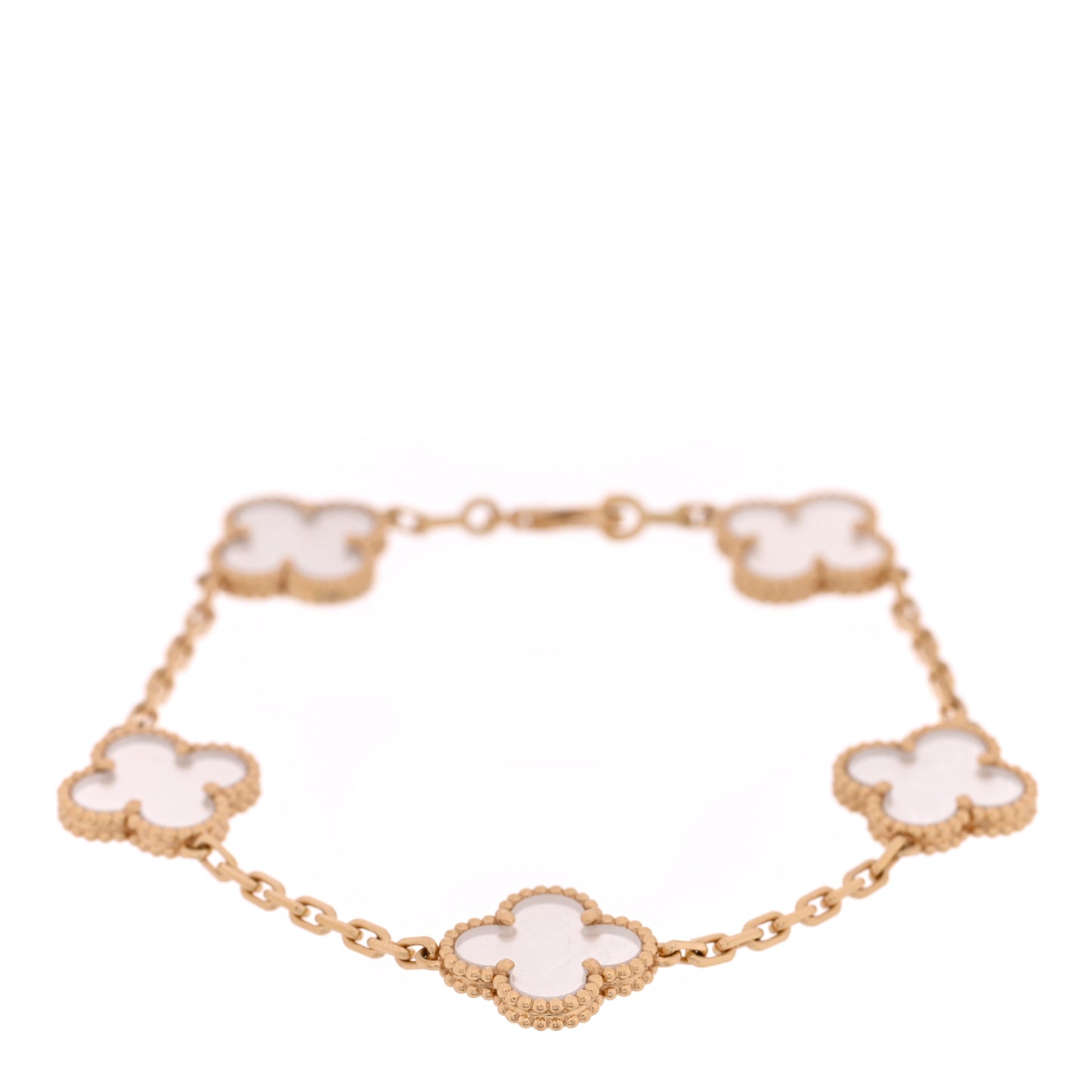 18K Yellow Gold Rock Crystal 5 Motifs Vintage Alhambra Bracelet