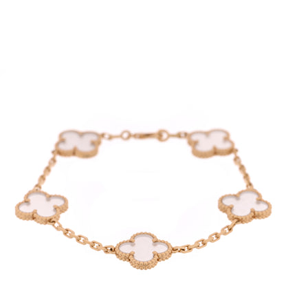 Van Cleef & Arpels 18K Yellow Gold Rock Crystal 5 Motifs Vintage Alhambra Bracelet 1 of 3