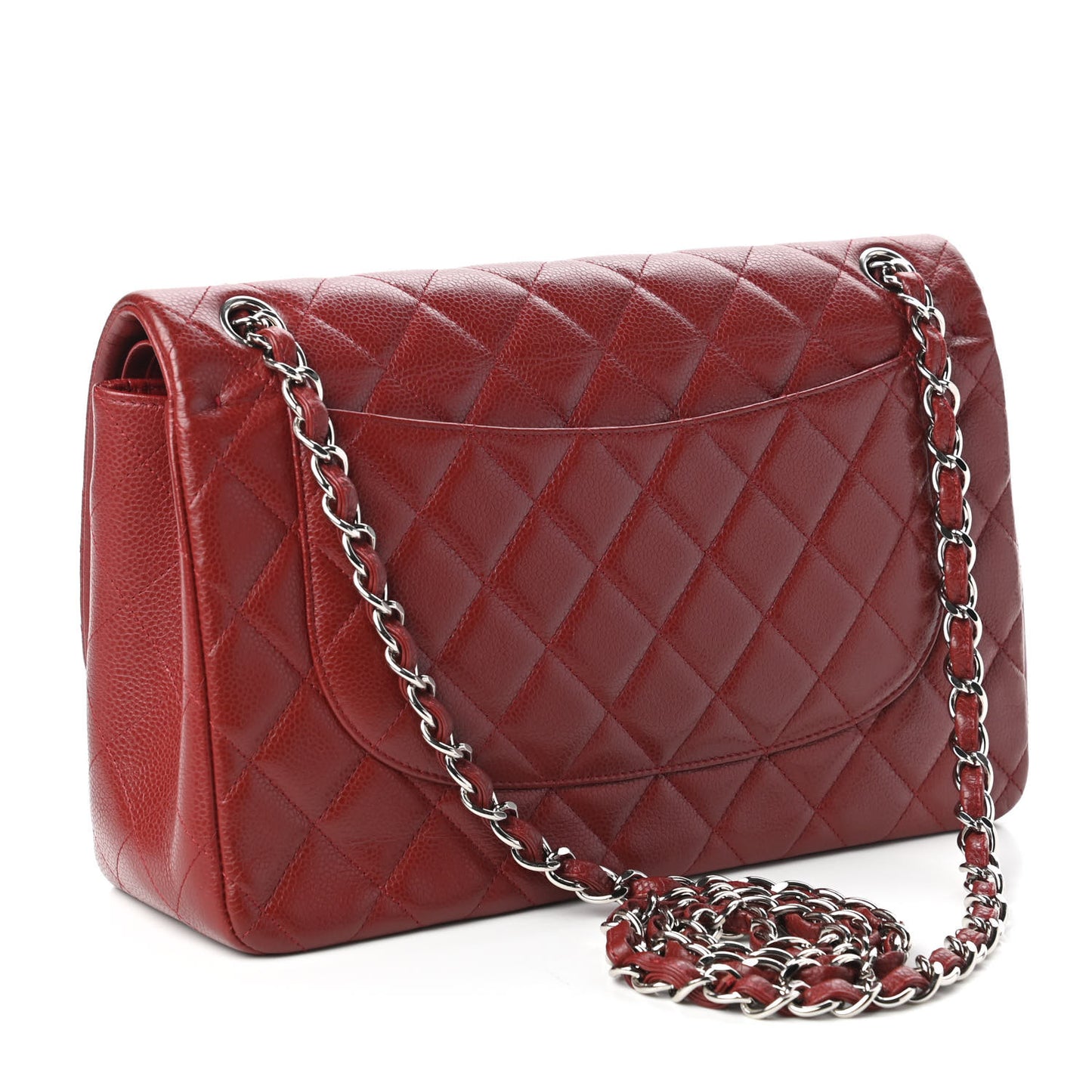 Caviar Quilted Jumbo Double Flap Dark Red