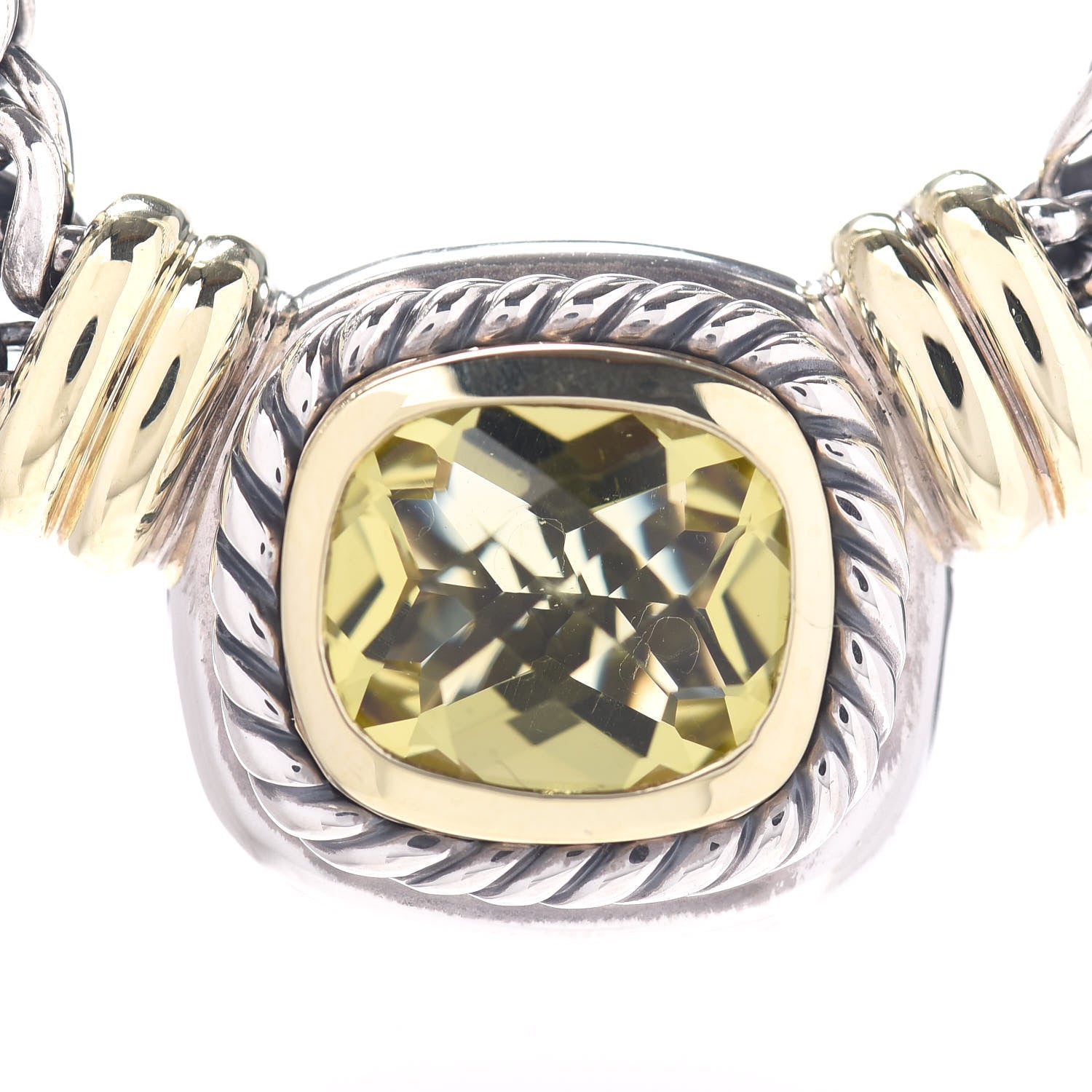 David Yurman Sterling Silver 14K Yellow Gold Lemon Citrine Double Wheat Chain Necklace 4 of 5