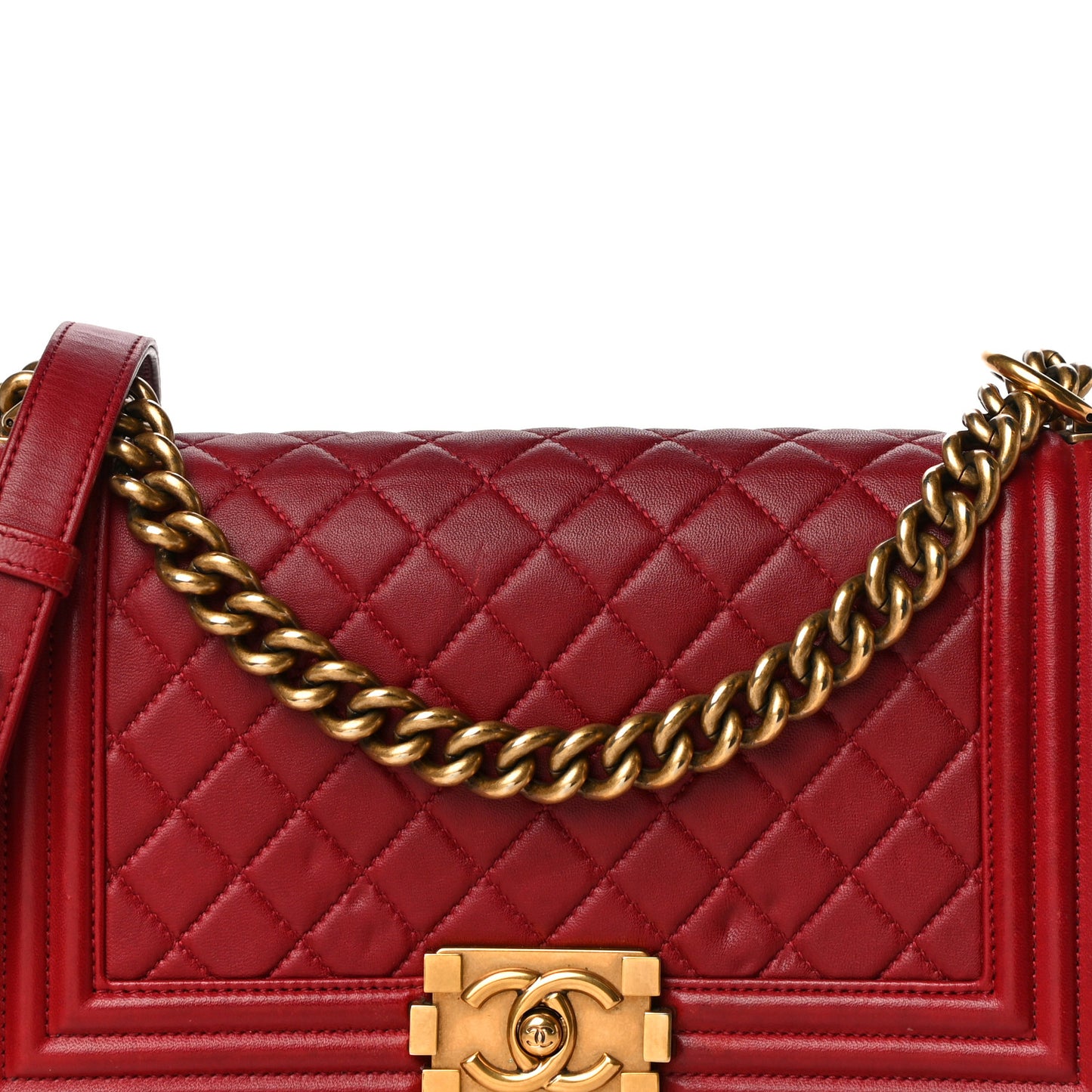 Calfskin Quilted Medium Boy Flap Red