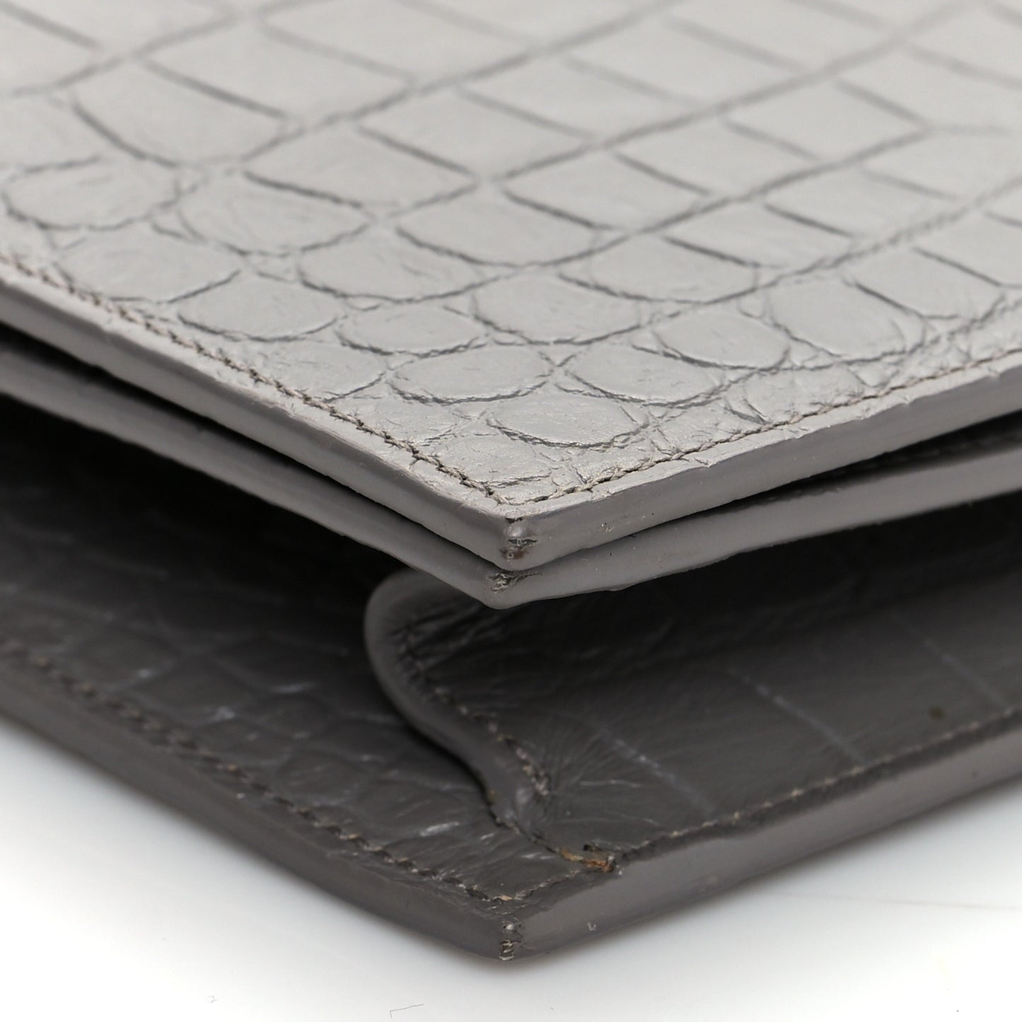 Croc Embossed Calfskin Classic Kate Monogram Clutch Fog