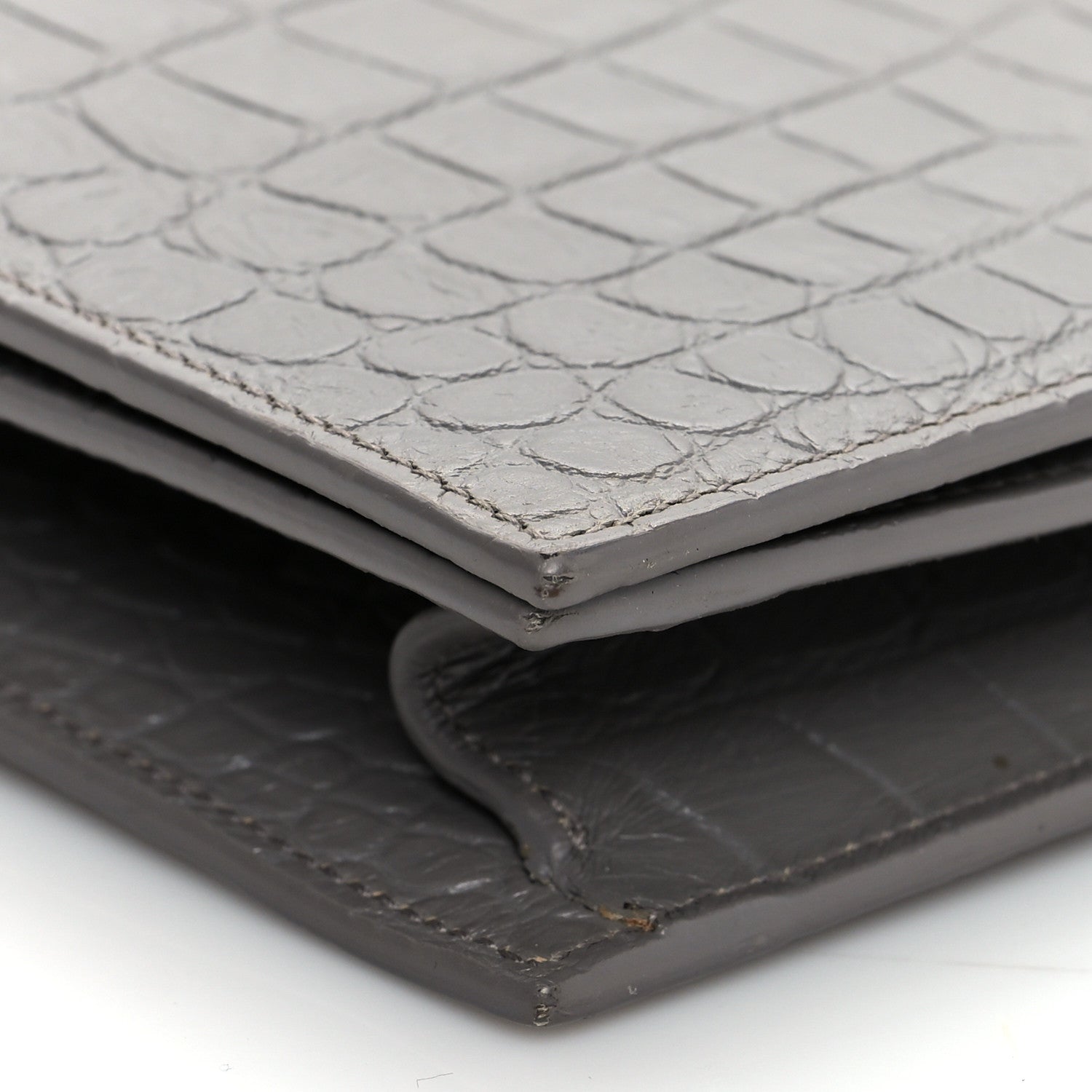 Saint Laurent Croc Embossed Calfskin Classic Kate Monogram Clutch Fog 8 of 10