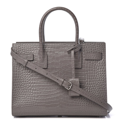 Saint Laurent Calfskin Crocodile Embossed Baby Sac De Jour Fog 1 of 17