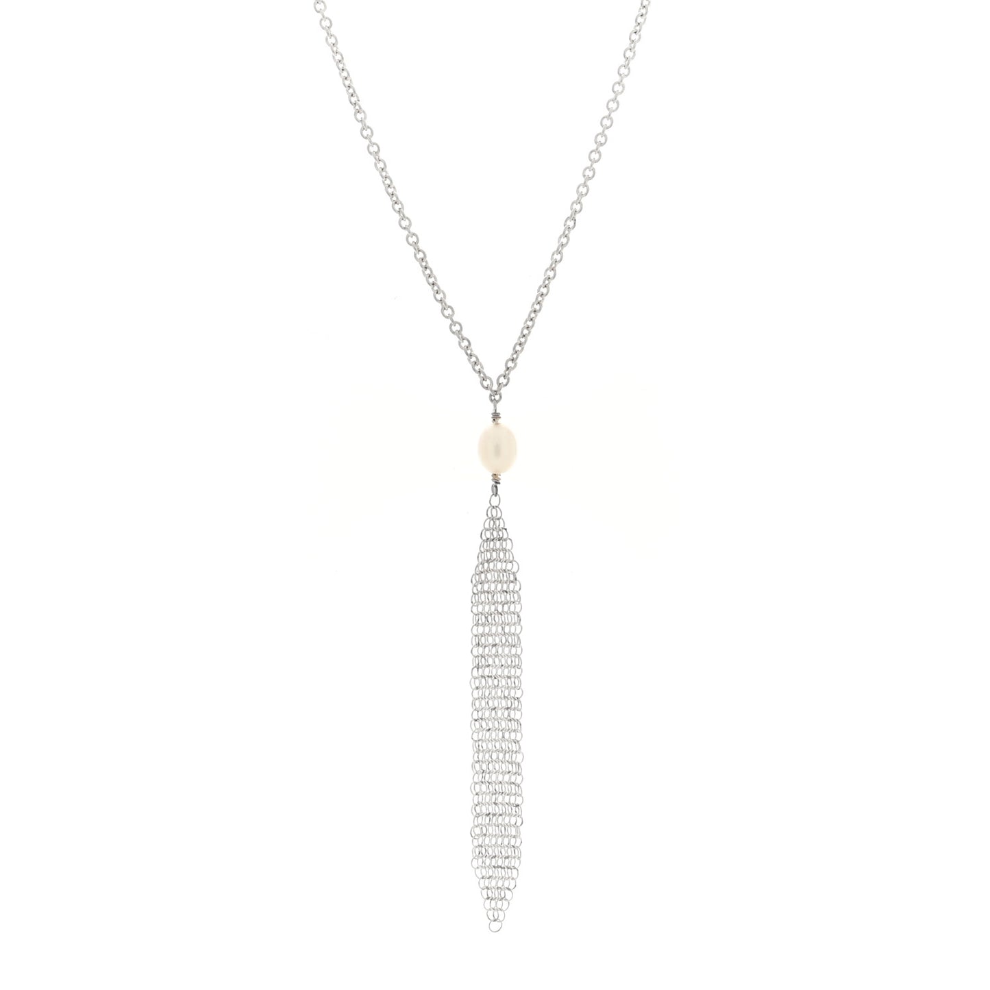 Sterling Silver Pearl Elsa Peretti Mesh Pendant Necklace