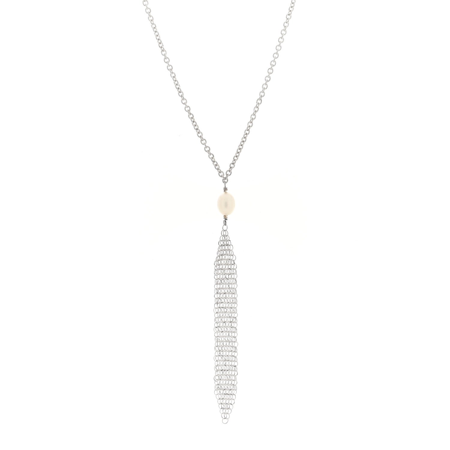 Tiffany Sterling Silver Pearl Elsa Peretti Mesh Pendant Necklace 1 of 4