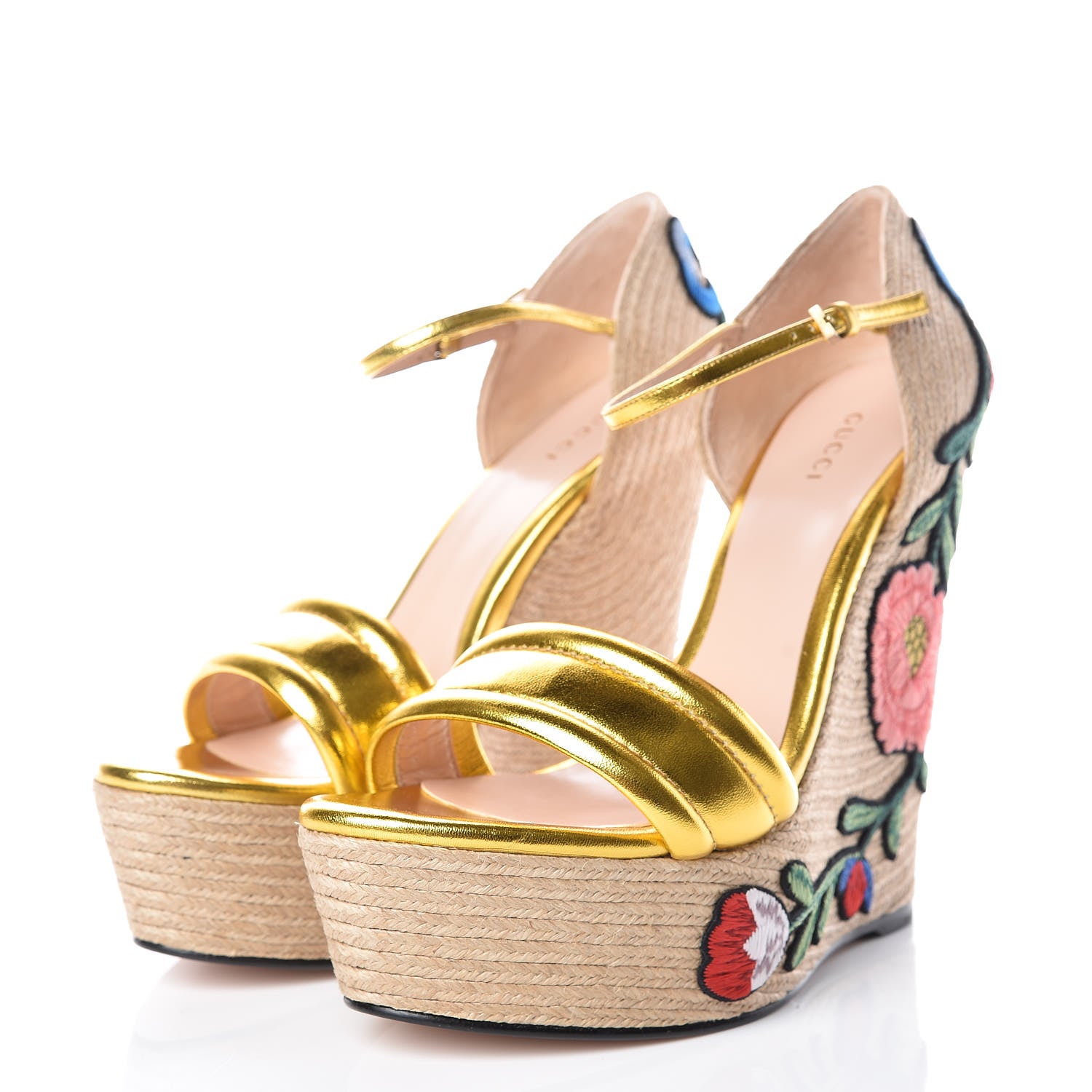 Gucci Metallic Nappa Ophelia Espadrille Platform Wedge Sandals 40 Oro Vecchio 3 of 8