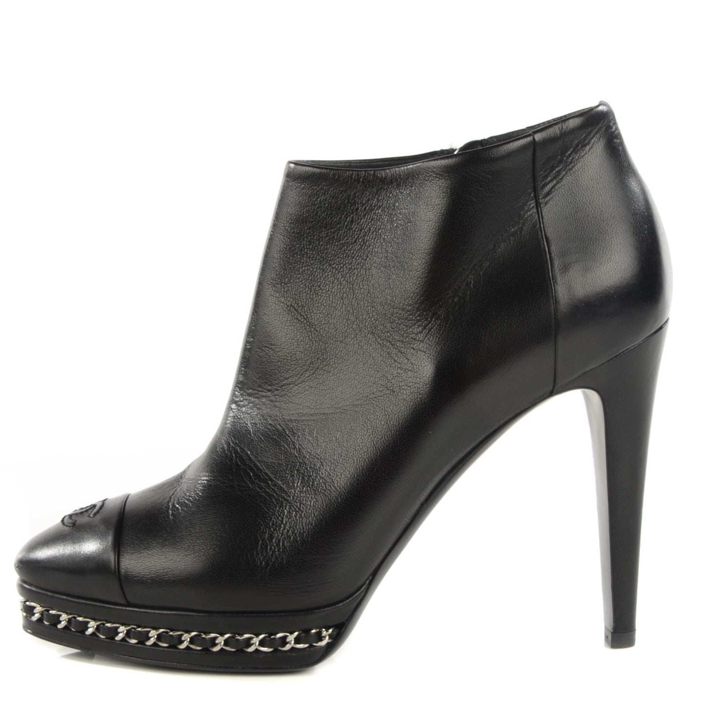 Lambskin Platform Chain Ankle Boots 38 Black