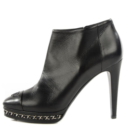 Chanel Lambskin Platform Chain Ankle Boots 38 Black 1 of 8