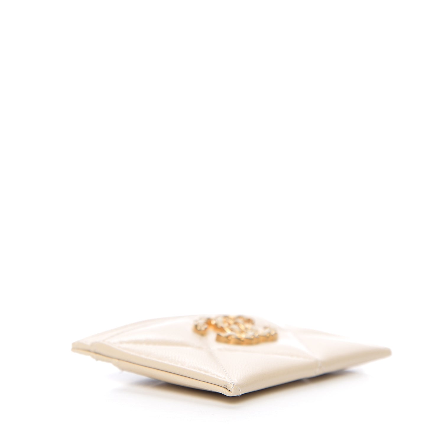 Goatskin Quilted 19 Card Holder Beige