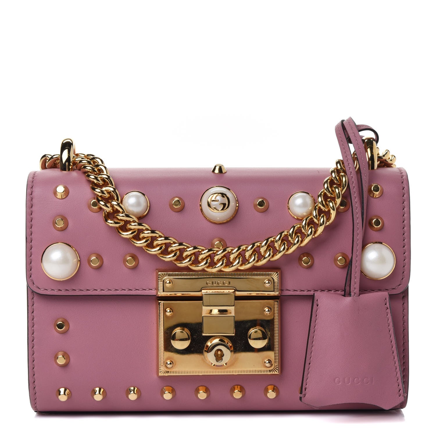 Gucci Calfskin Studded Small Padlock Shoulder Bag Carmine Rose 1 of 4
