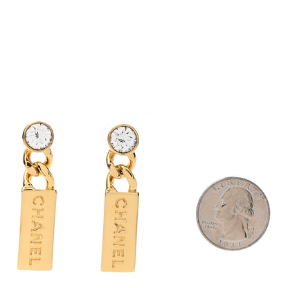 Chanel Crystal Tag Drop Earrings Gold 2 of 5