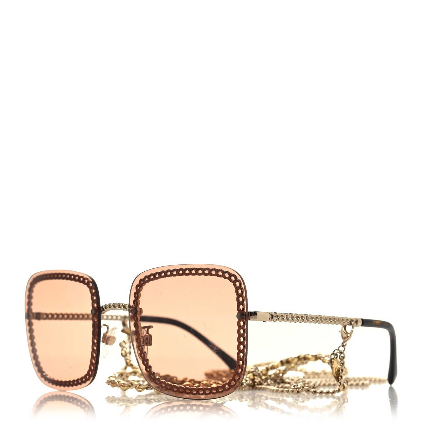 Metal Removable Chain Square Sunglasses 4244 Light Brown