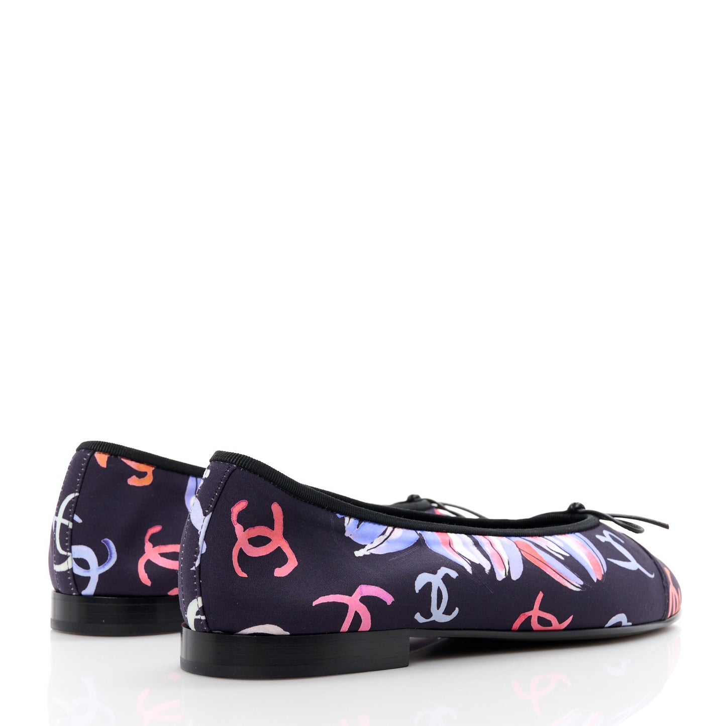 Printed Stretch Jersey Cap Toe Ballerina Flats 39 Black Multicolor